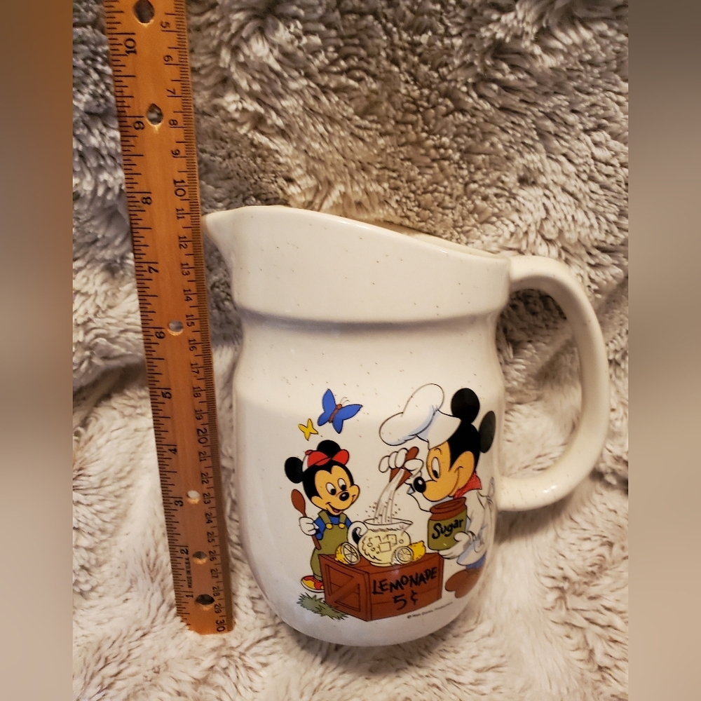 VTG WALT DISNEY MICKEY MOUSE Lemonade Stand Stoneware PITCHER BY TREASURE CRAFT